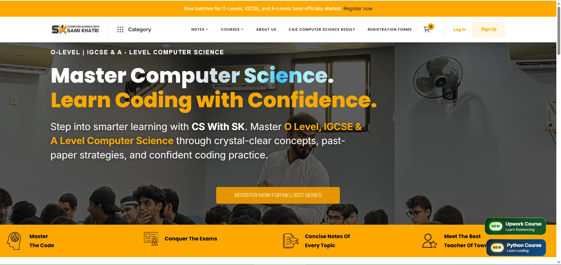 CS With SK website featuring Sir Sami Khatri’s Computer Science courses for O Level, IGCSE and A Level