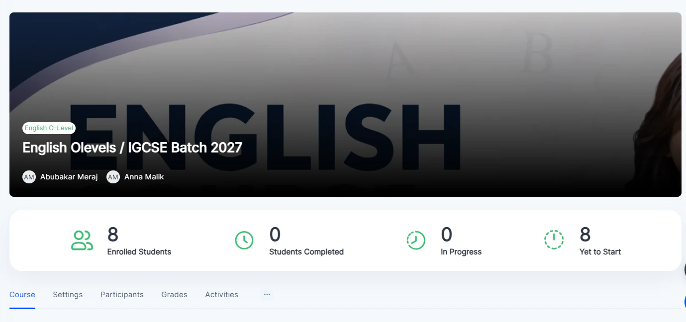 An academy course page with branded course artwork